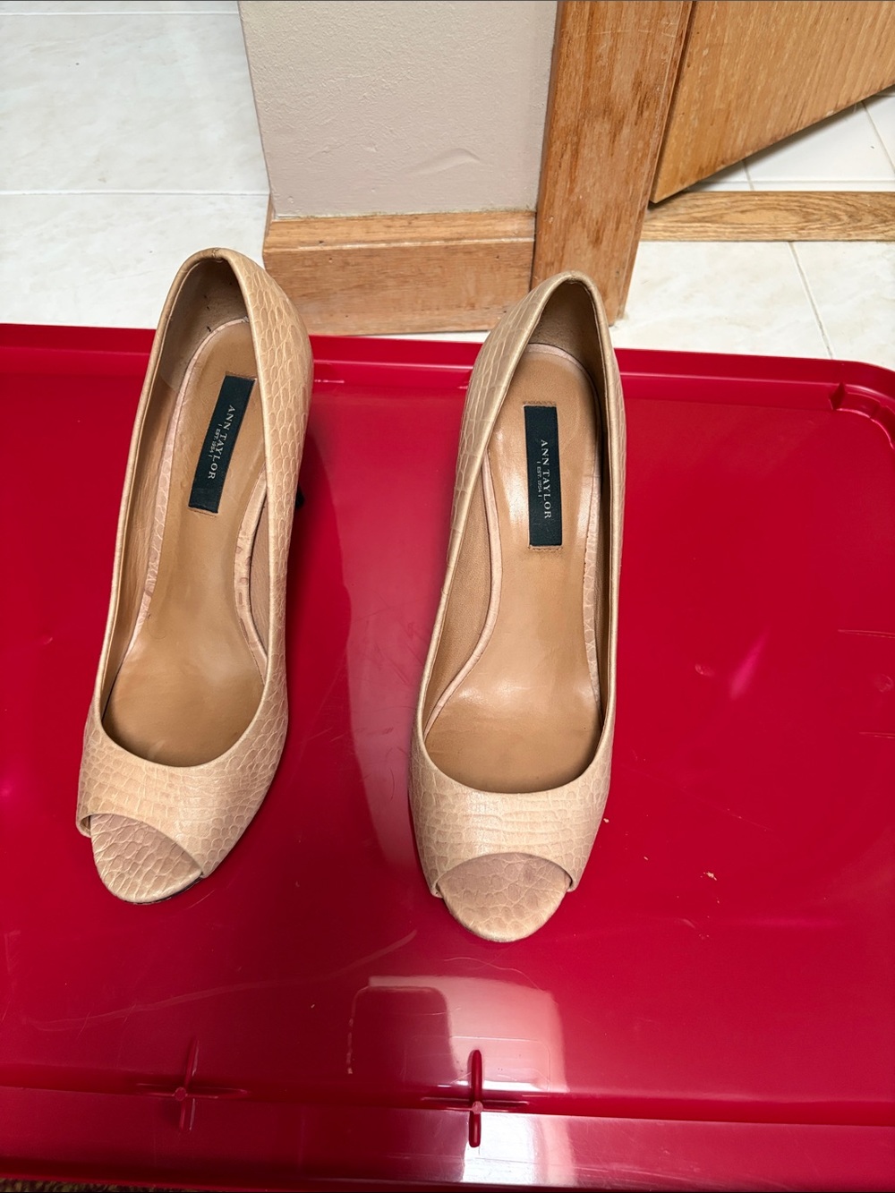 Ann Taylor Beige Open-Toe Pumps